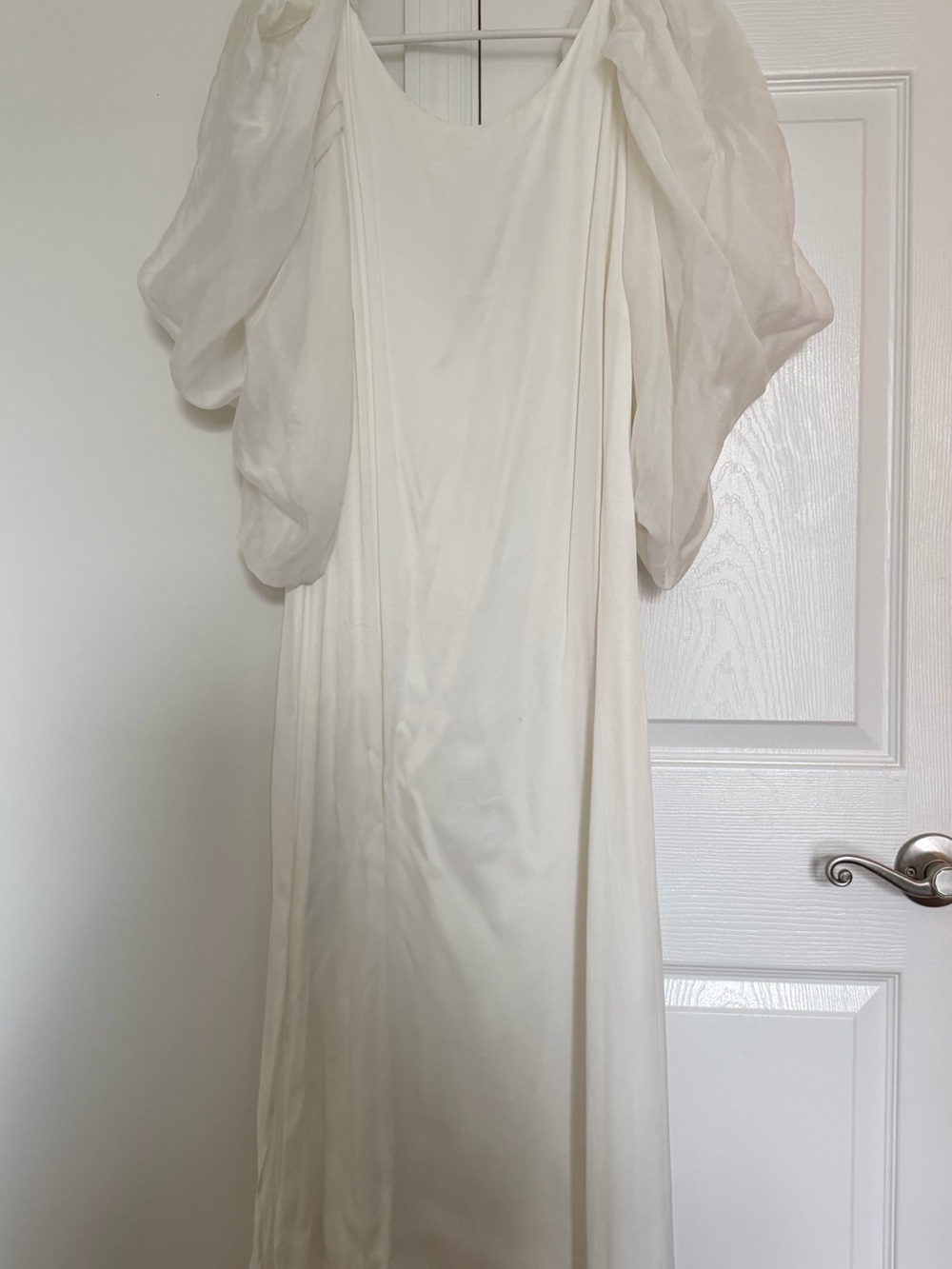 Mango Ivory Midi Dress with Sheer Puff Sleeves